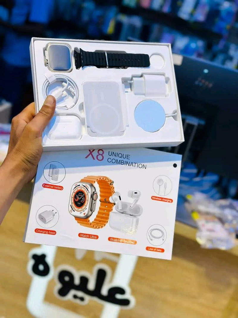 Combo Audífonos + Smartwatch + Cargador Magnético - X8 Pro