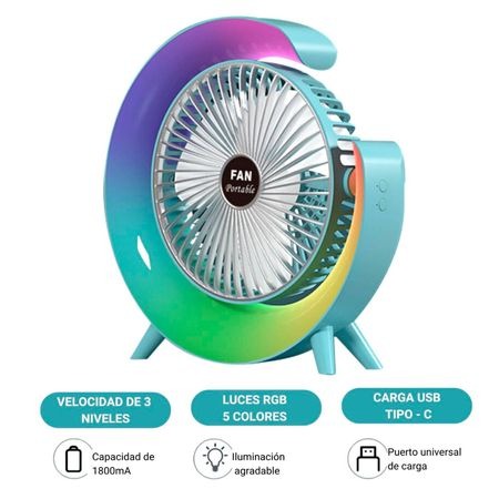 Ventilador De Mesa con Luces RGB - Con forma de G