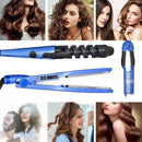 Kit de Plancha Alaciadora 3 en 1 para Cabello Liso y Rizado (Azul)