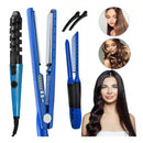 Kit de Plancha Alaciadora 3 en 1 para Cabello Liso y Rizado (Azul)