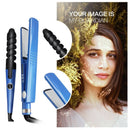 Kit de Plancha Alaciadora 3 en 1 para Cabello Liso y Rizado (Azul)