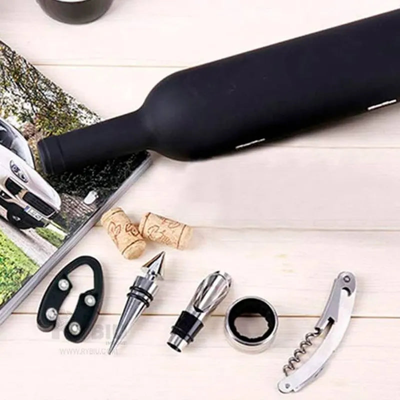 SET SACA CORCHOS Y DESTAPADOR DE BOTELLA DE VINO (5 piezas)